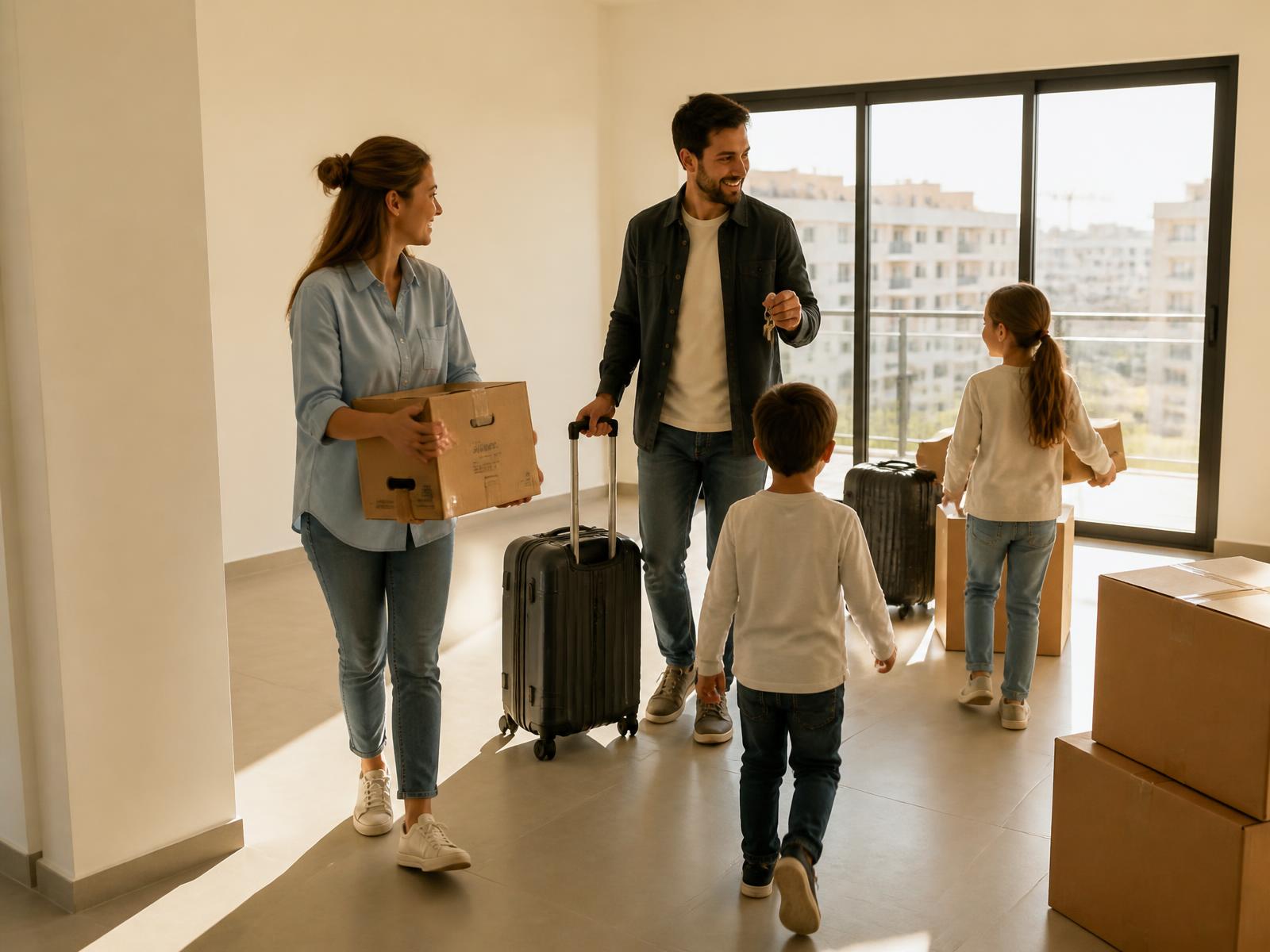 Un couple et leur fille, fraîchement installés dans leur logement en Israël